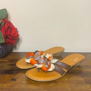 Italian Shoemakers Brown/Orange Flower Thong Sandals, 8.5